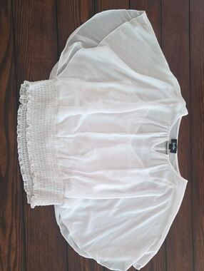 White Sheer Flutter Sleeve Top with Smocked Hem